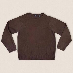 Vintage Grandpa Sweater Izod Brown Cotton Crew neck diamond Size Large